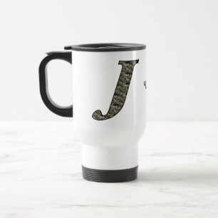 Monogram Initial J Hydrangea Flowers Personalised Travel Mug