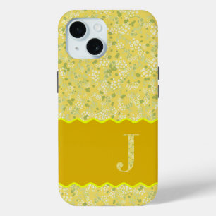 MONOGRAM INITIAL J YELLOW LITTLE FLOWERS iPhone 15 CASE