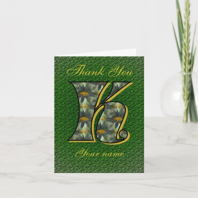 Monogram Initial K Daisies Art Personalised Thank You Card (Front)