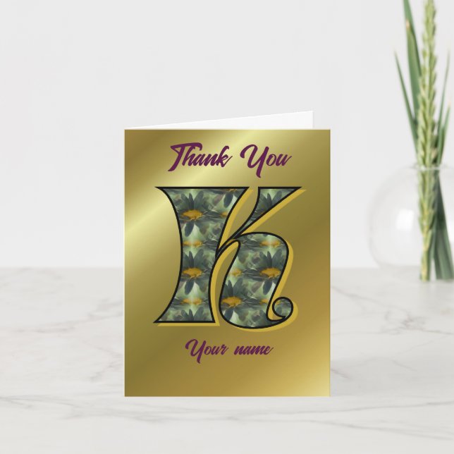 Monogram Initial K Daisies Art Personalised Thank You Card (Front)