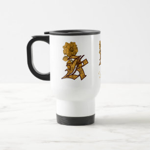 Monogram Initial K Elegant Gold Peony Personalized Travel Mug