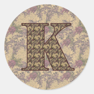 Monogram Initial K Elegant Vintage Floral Classic Round Sticker