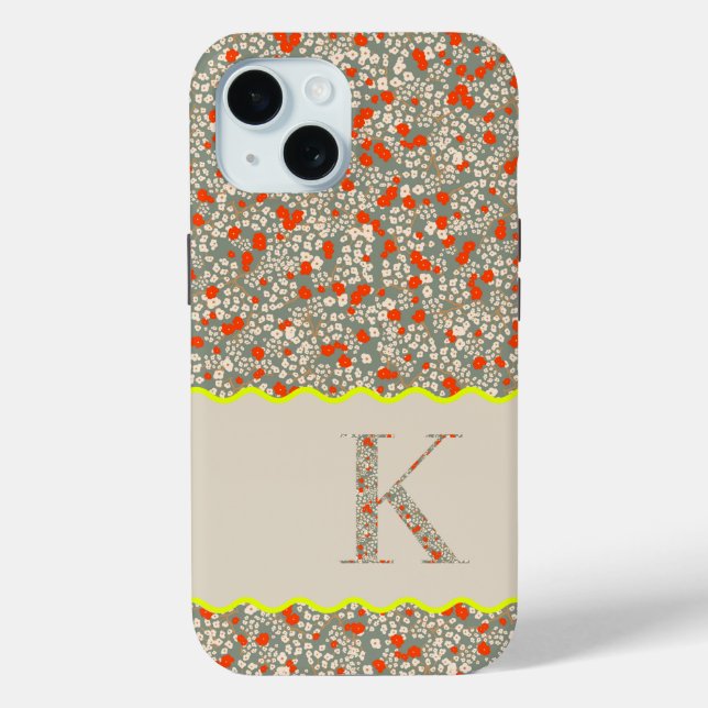 MONOGRAM INITIAL K GREEN AND RED LITTLE FLOWERS Case-Mate iPhone CASE (Back)