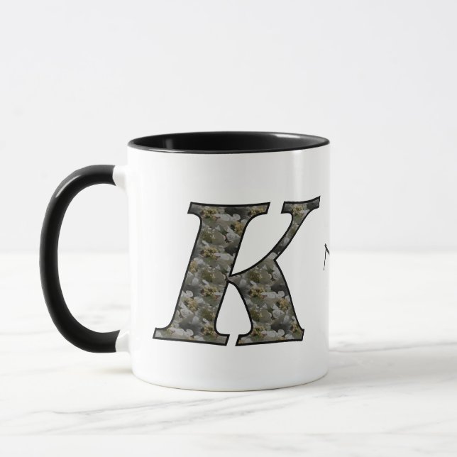Monogram Initial K Hydrangea Flowers Personalised Mug (Left)