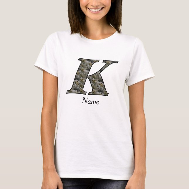 Monogram Initial K Hydrangea Flowers Personalised T-Shirt (Front)