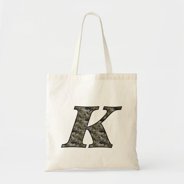 Monogram Initial K Hydrangea Flowers Tote Bag (Front)