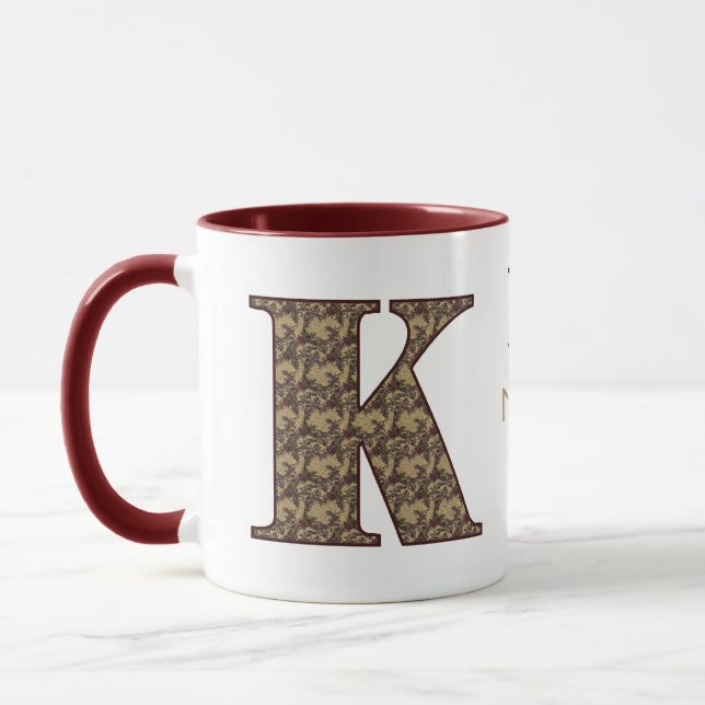 Monogram Initial K Vintage Floral Personalised Mug (Left)