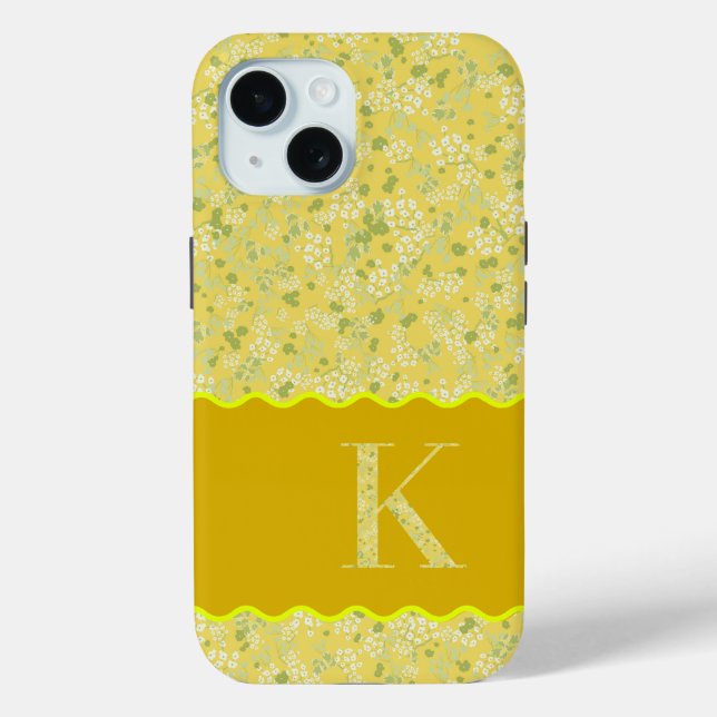 MONOGRAM INITIAL K YELLOW LITTLE FLOWERS Case-Mate iPhone CASE (Back)