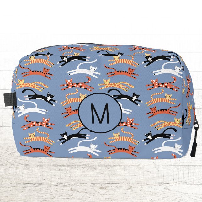 Monogram Initial Kitty Cat Personalised Dopp Kit (Fun kitty cat personalized monogram initial zip bag Dopp kit)