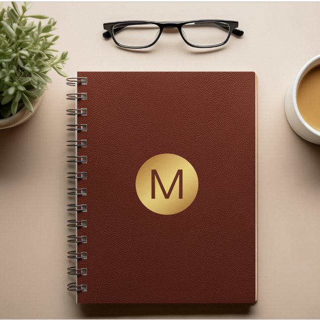 Monogram Initial l Classy Red Leather & Gold   Notebook (Creator Uploaded)