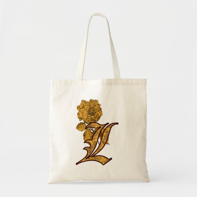 Monogram Initial L Elegant Gold Peony Flower Tote Bag (Front)