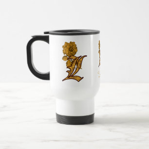 Monogram Initial L Elegant Gold Peony Personalised Travel Mug