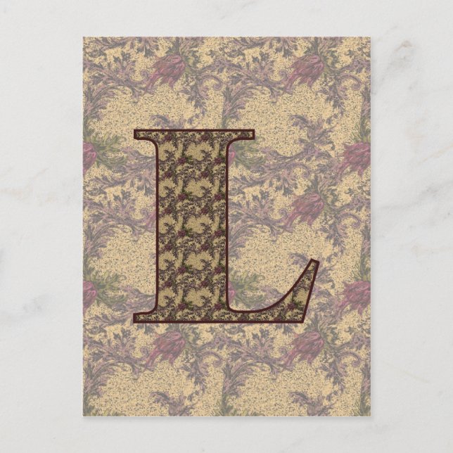 Monogram Initial L Elegant Vintage Floral  Postcard (Front)