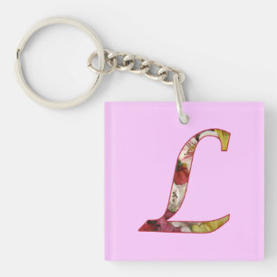 Monogram Initial L Floral Design Keychain