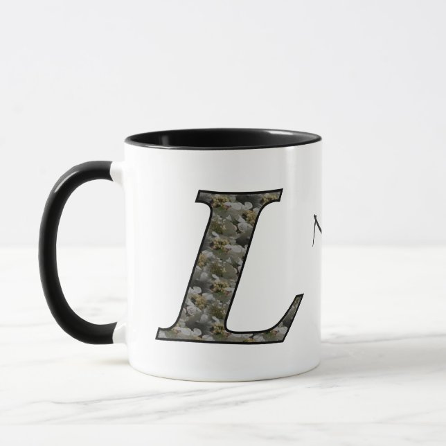 Monogram Initial L Hydrangea Flowers Personalised Mug (Left)