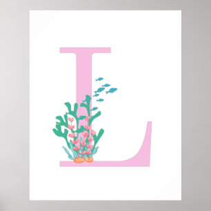 Monogram Initial L Monogram Pink Teal Coral Poster