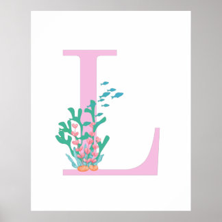 Monogram Initial L Monogram Pink Teal Coral Poster