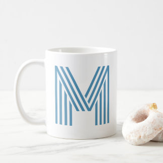 Monogram Initial Large Print Summer Blue & White Coffee Mug