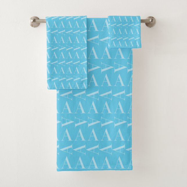 Monogram Initial Letter A, Aqua Blue Bath Towel Set (Insitu)