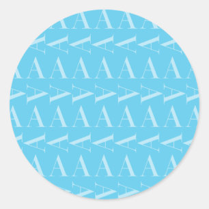 Monogram Initial Letter A, Aqua Blue Classic Round Sticker
