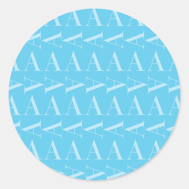 Monogram Initial Letter A, Aqua Blue Classic Round Sticker (Front)