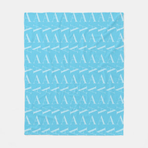 Monogram Initial Letter A, Aqua Blue Fleece Blanket