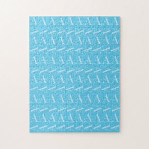 Monogram Initial Letter A, Aqua Blue Jigsaw Puzzle