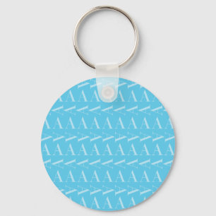 Monogram Initial Letter A, Aqua Blue Key Ring
