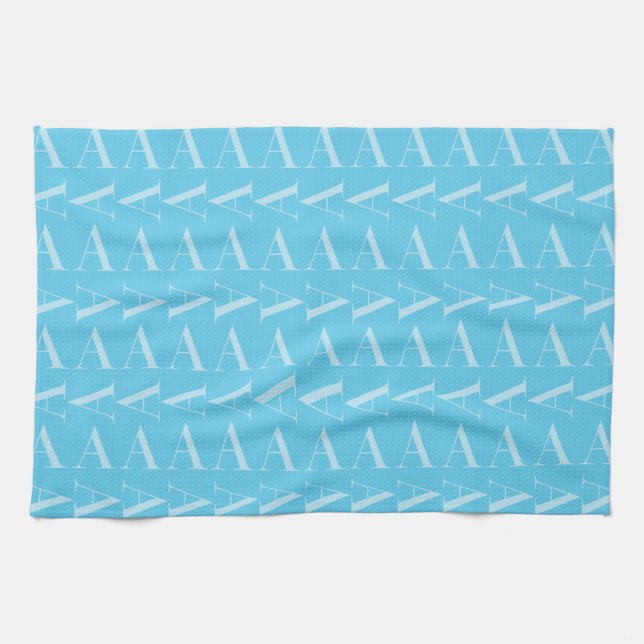 Monogram Initial Letter A, Aqua Blue Tea Towel (Horizontal)