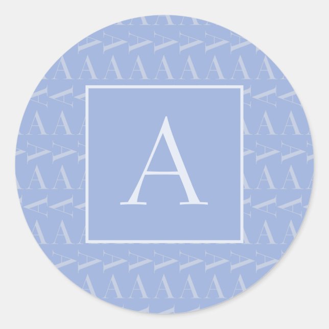 Monogram Initial Letter A, Blue Classic Round Sticker (Front)