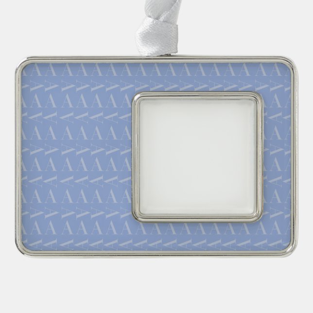 Monogram Initial Letter A, Blue Silver Plated Framed Ornament (Front)