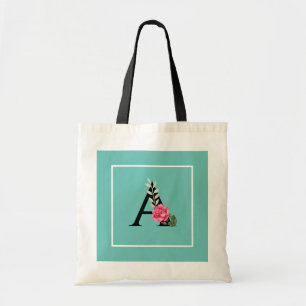 Monogram Initial Letter A in White Pink Rose Tote Bag