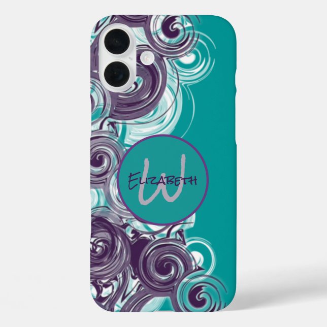 Monogram Initial Letter Abstract Spiral Waves Case-Mate iPhone Case (Back)