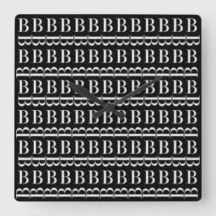 Monogram Initial Letter B, Choose Background Color Square Wall Clock