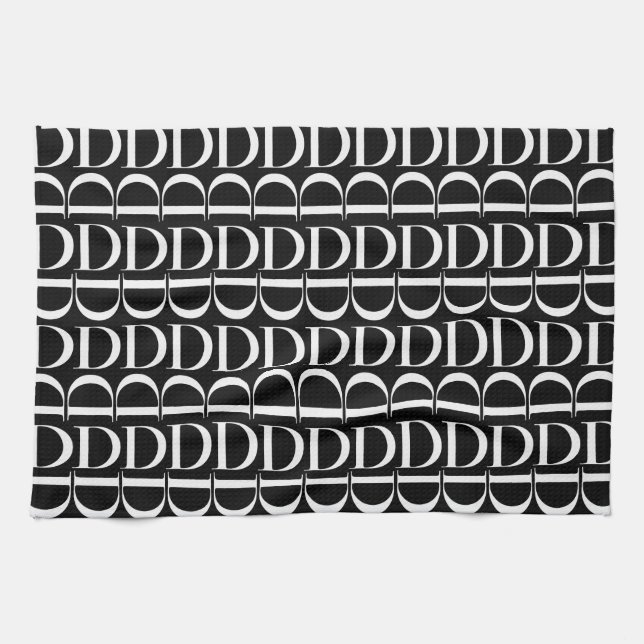 Monogram Initial Letter D Tea Towel (Horizontal)