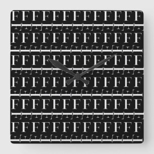 Monogram Initial Letter F, Choose Background Colou Square Wall Clock