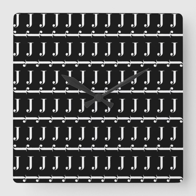 Monogram Initial Letter J Square Wall Clock (Front)