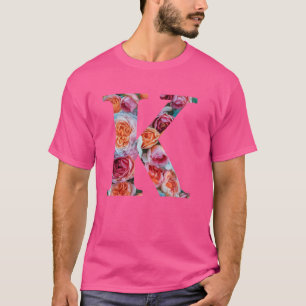 monogram initial letter K flowers pattern colourfu T-Shirt