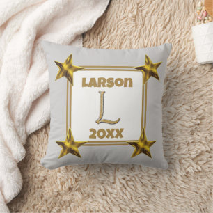 Monogram Initial Letter L Gold Silver Stars Accent Cushion