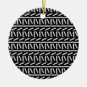 Monogram Initial Letter M, Choose Background Ceramic Tree Decoration
