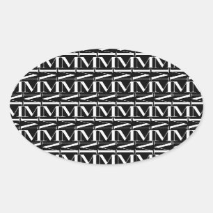 Monogram Initial Letter M, Choose Background Colou Oval Sticker