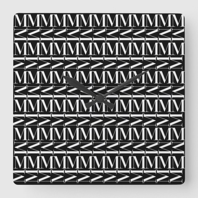 Monogram Initial Letter M Square Wall Clock (Front)