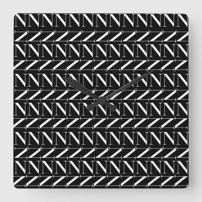 Monogram Initial Letter N Square Wall Clock (Front)