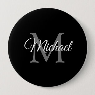 Monogram Initial Letter Name Black Template Huge 10 Cm Round Badge