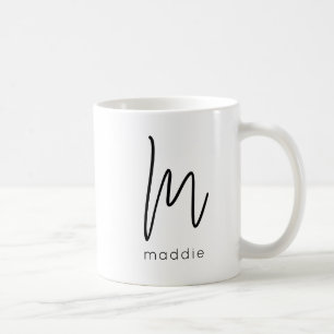 Monogram Initial Letter Name Simple Black Script Coffee Mug
