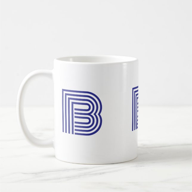 Monogram Initial Letter Simple Minimal Modern Blue Coffee Mug (Left)