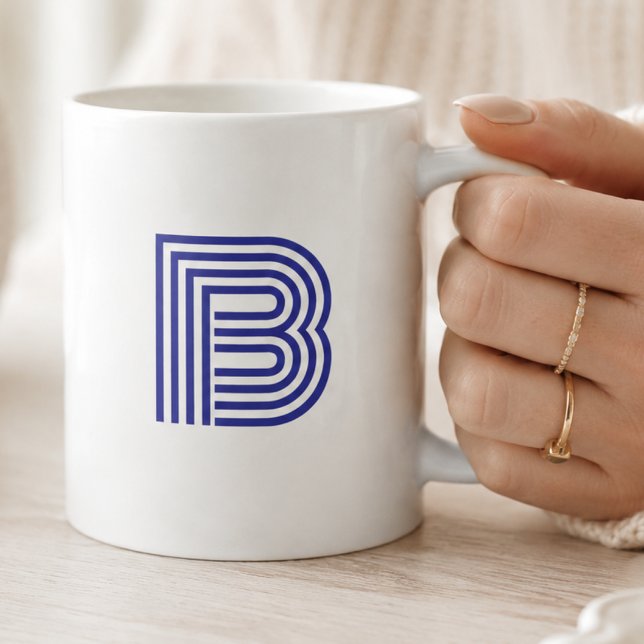 Monogram Initial Letter Simple Minimal Modern Blue Coffee Mug (Creator Uploaded)