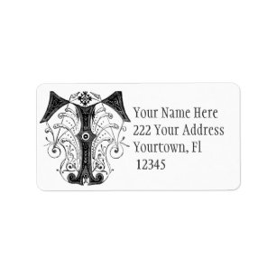 Monogram Initial  Letter T Address Label
