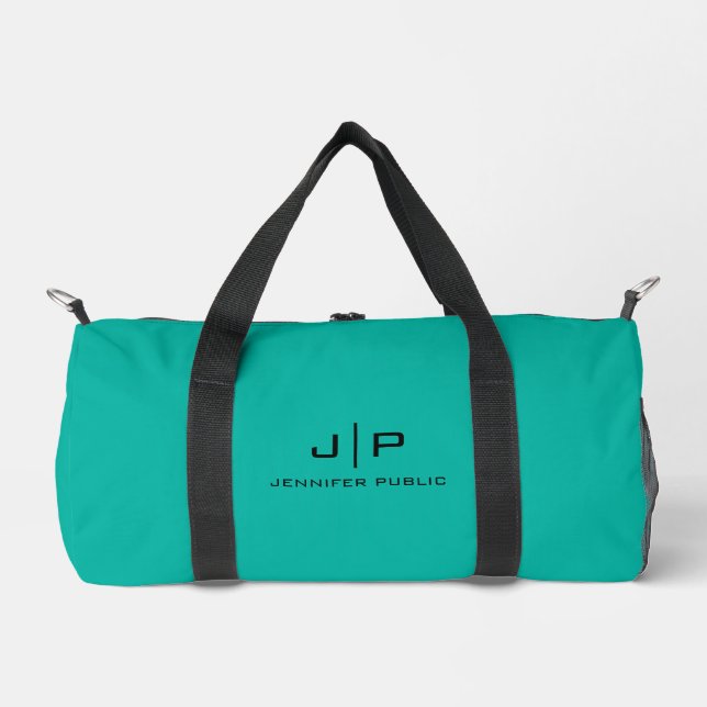 Monogram Initial Letter Teal Custom Template Duffle Bag (Front)