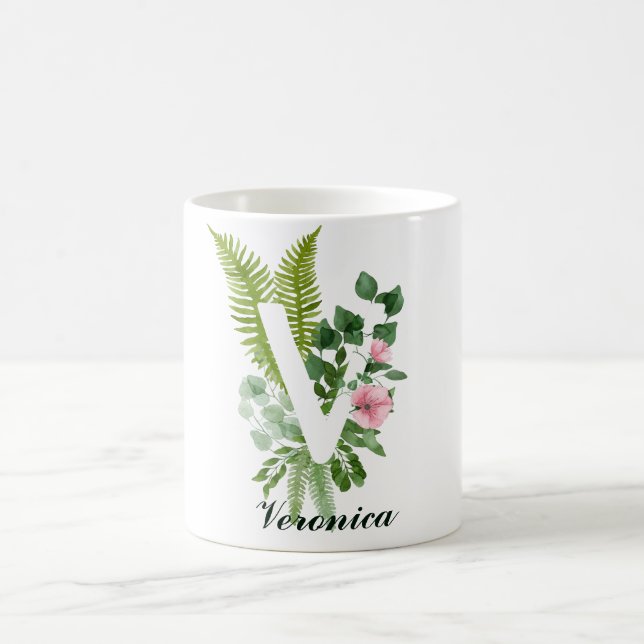 Monogram Initial Letter V | Modern Custom Name Coffee Mug (Center)